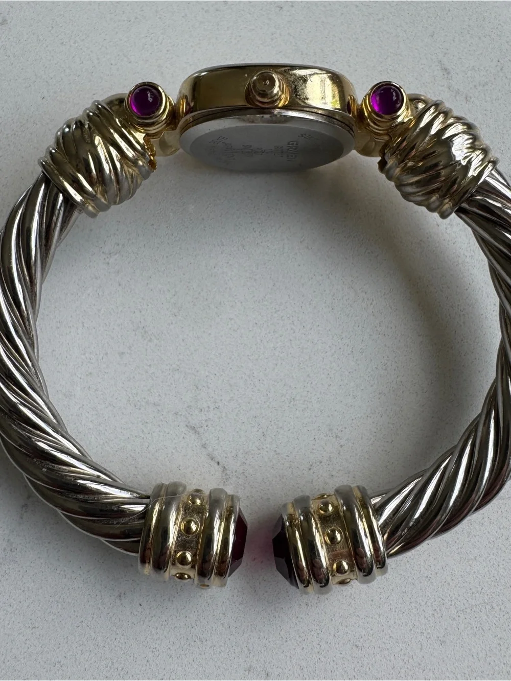 Vtg Gruen Womens Gold Silver Two Tone Watch Bangle Twist Spring Bracelet Quartz